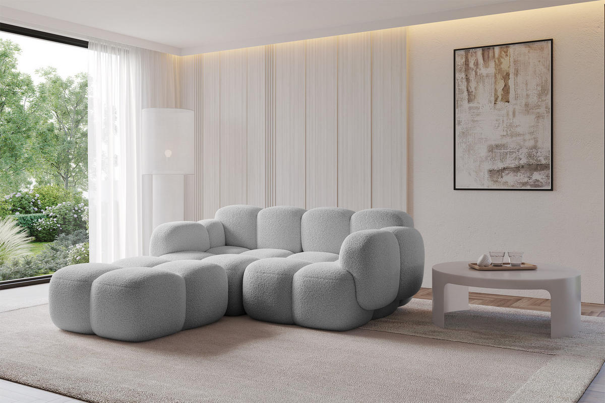 ECKSOFA modulares Sofa Links Miko-L1 214x205x75 Hellgrau Bouclé - Edelstahlfarben/Schwarz, Holzwerkstoff/Kunststoff (214/205cm) - ALTDECOR