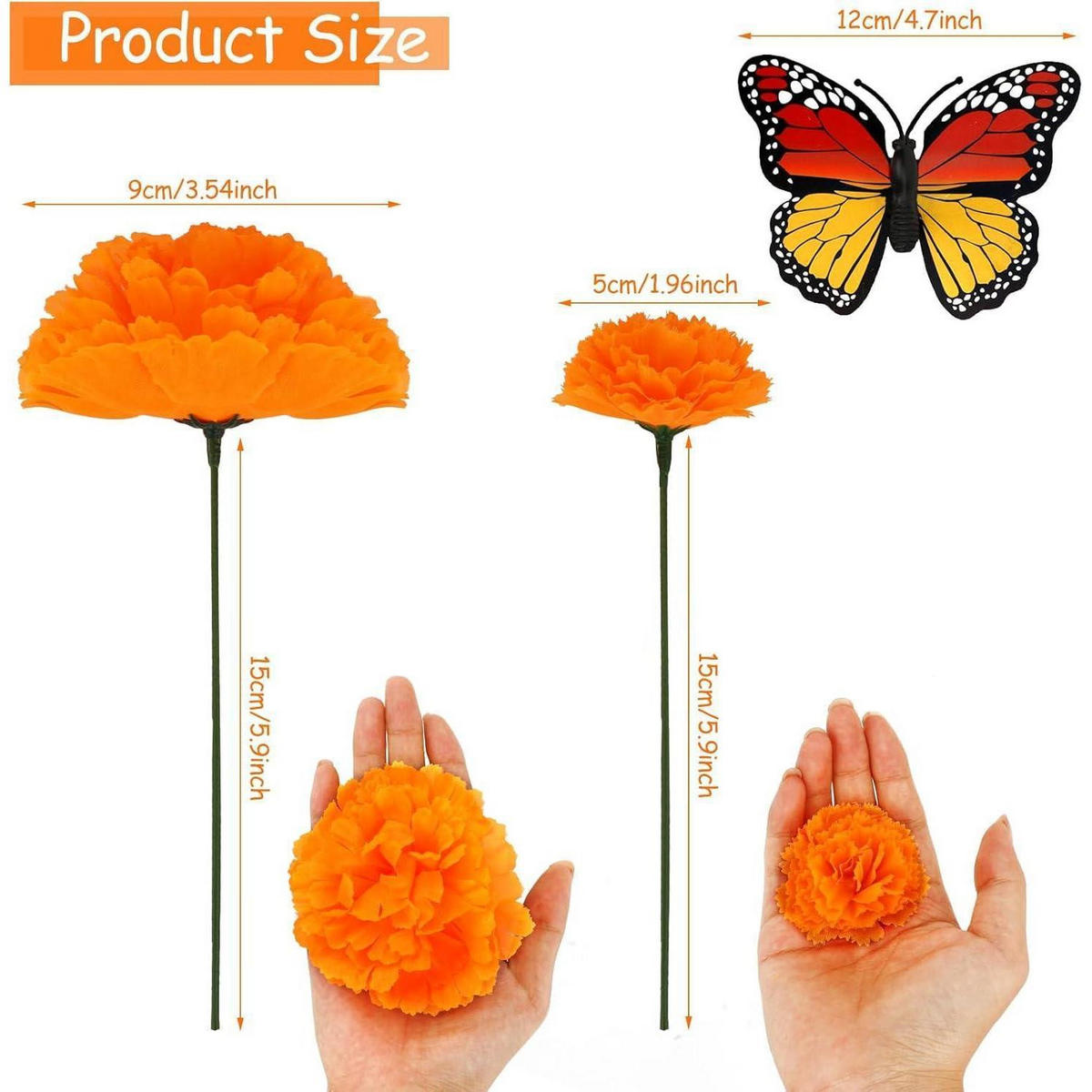 DEKO-SET Künstliche Ringelblumen & Schmetterlinge 40-teilig - Orange, Kunststoff (2cm)