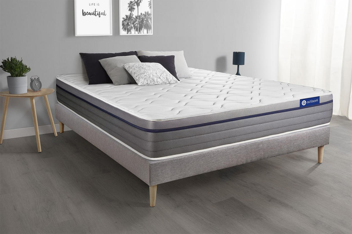 BETT Actimemo zen Memory-Schaum 150 x 200 cm h1 - Kit Bettgestell Grau - Beige/Grau, Holz (150/200cm) - ACTISOM