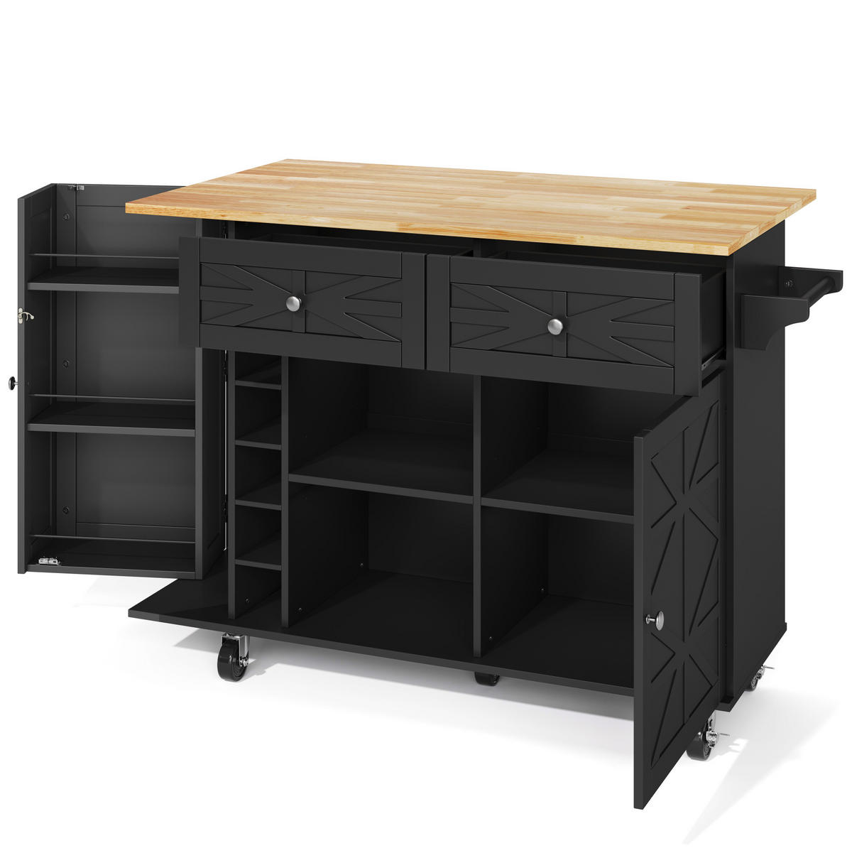 KÜCHENINSEL mit klappbarer Tischplatte 120 cm Schwarz - Schwarz, Holz (70/89/120cm) - Beauniv