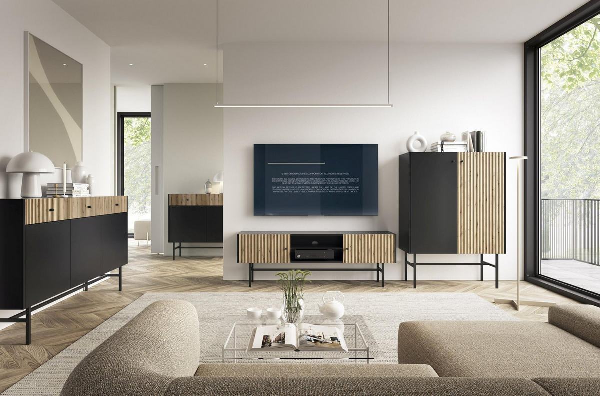 SIDEBOARD Divenos Schwarz / Holzoptik Eiche 104 cm - Eichefarben/Schwarz, Holzwerkstoff/Metall (104.4/89.4/39cm) - Selsey