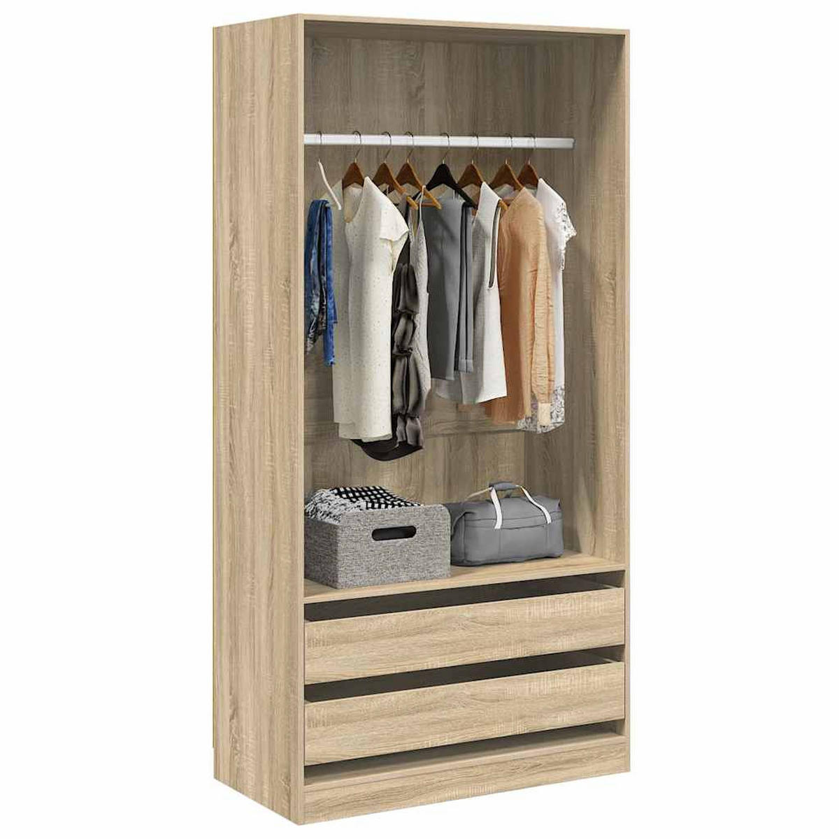 KLEIDERSCHRANK mit 2 Schubladen, 110/50/200 cm, aus Holzwerkstoff, in Sonoma-Eiche - Braun, Holz (100/200/50cm) - vidaXL