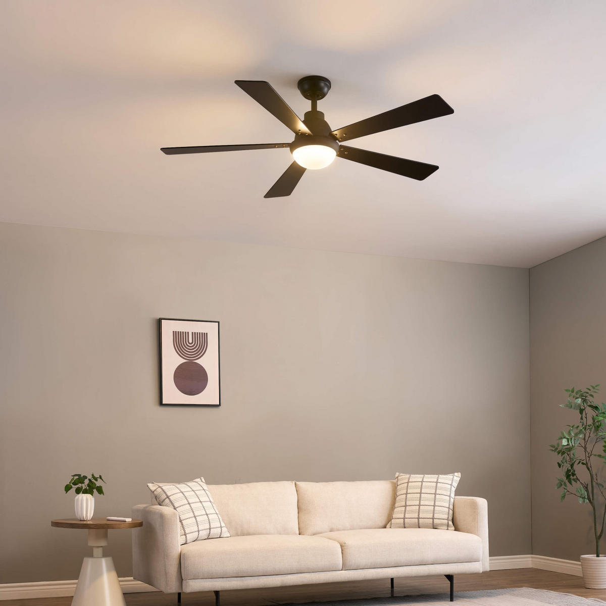 LED-DECKENVENTILATOR Cosmo, Schwarz, 132cm, Dimmbar - Schwarz, Glas (132/132/37cm) - KOSILUM