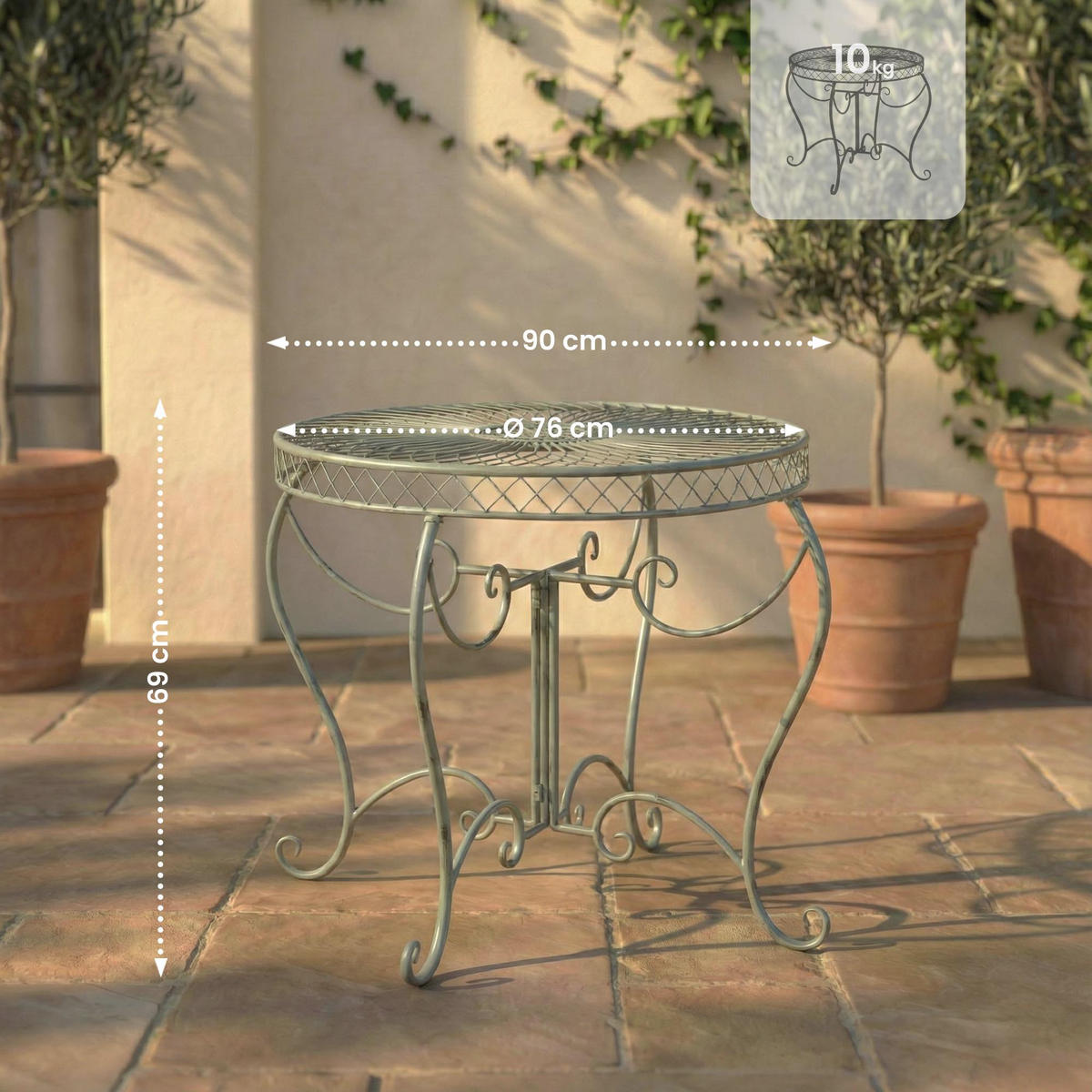 GARTENTISCH rund Ø90 cm Metall Antik-Grün - Grün, Metall (90/90/69cm) - CLP