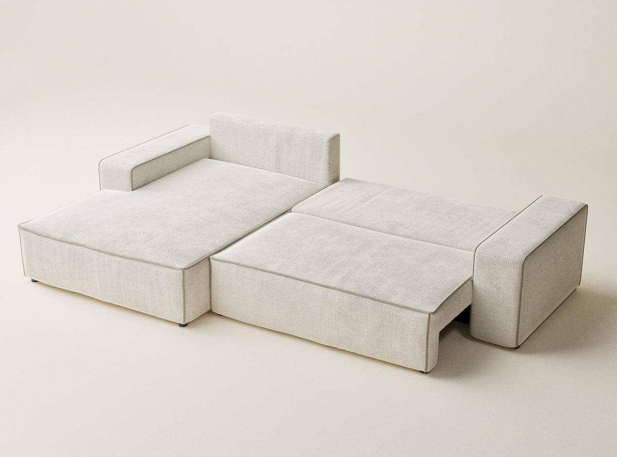 ECKSOFA MIT SCHLAFFUNKTION Modo Ecru-Beige Chenille-Stoff - Links Seite - Ecru/Beige, Holz/Holzwerkstoff (185/294cm) - Maison de Reve