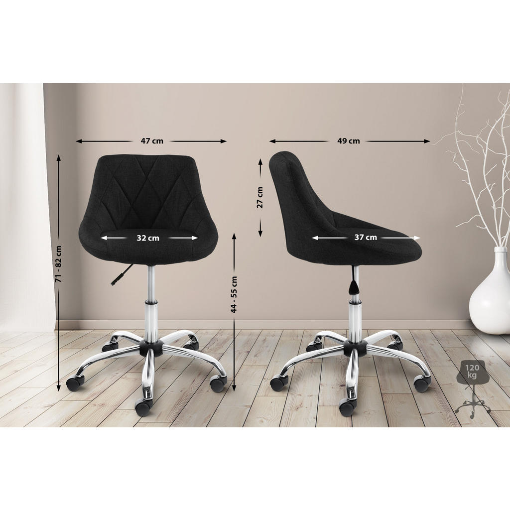 Thumbnail - TPFLiving Arbeitshocker, Schwarz, Metall, 47x82x49 cm, Arbeitszimmer, Bürostühle, Bürohocker