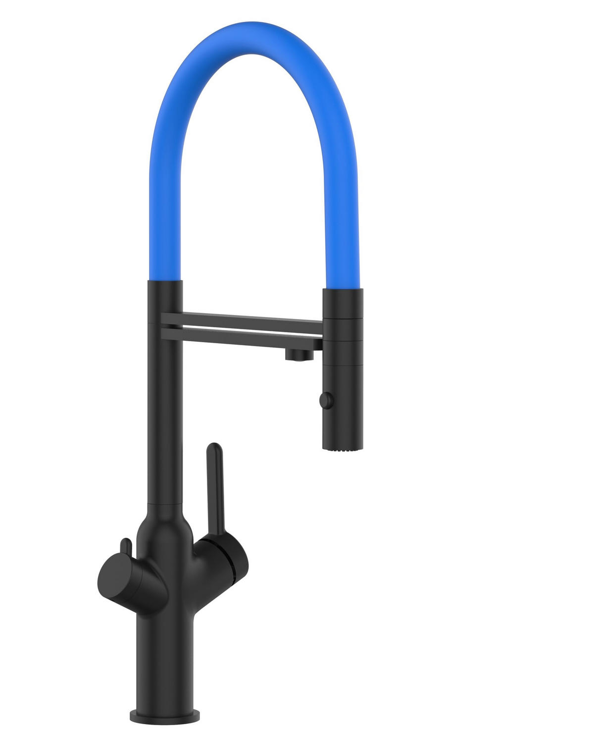 4-WEGE-KÜCHENARMATUR, Schwarz Matt und Hellblau, 2-Strahl-Brause - Schwarz, Metall (20.61/48/20.61cm) - VIZIO