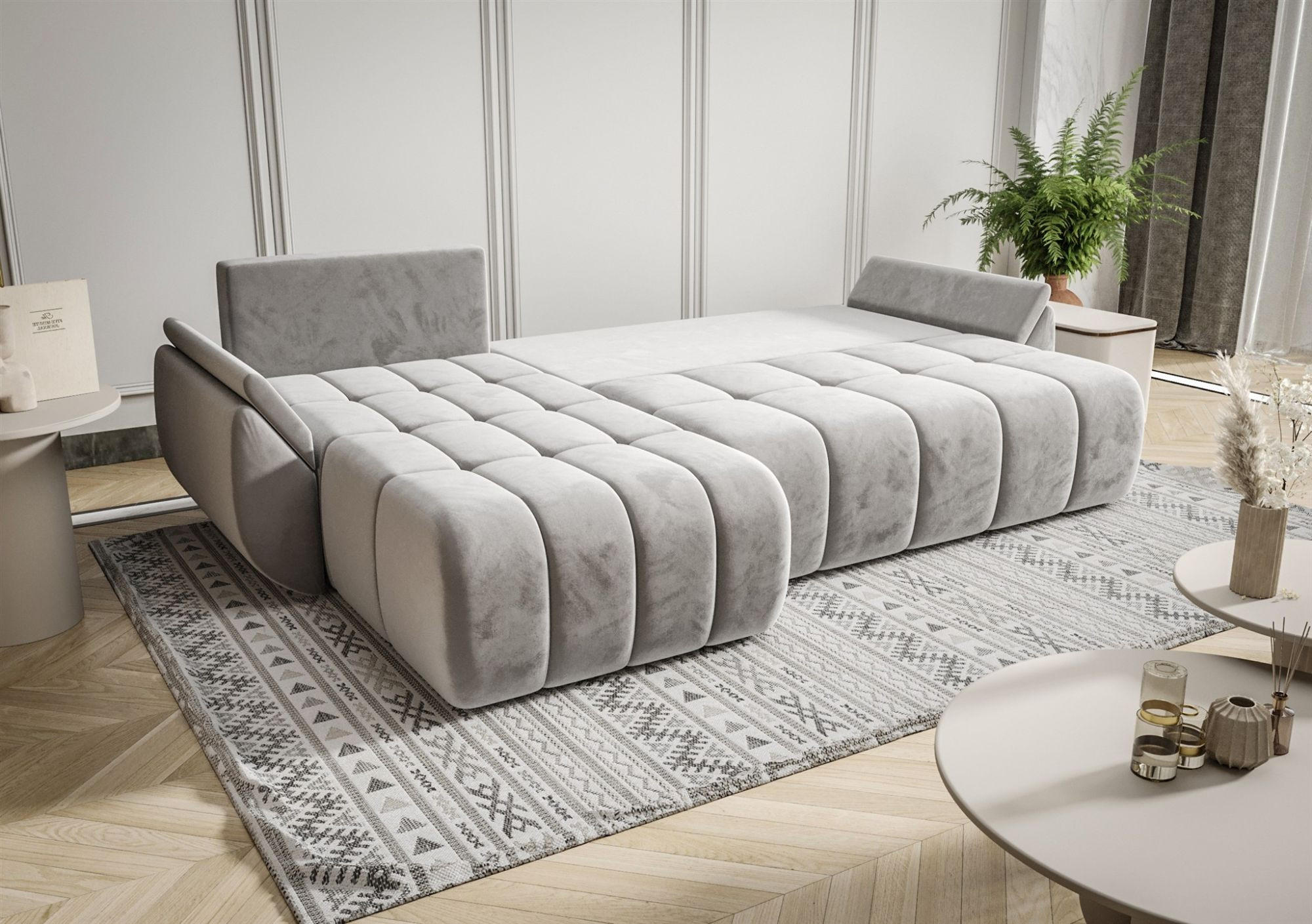 Thumbnail - Fun Möbel Ecksofa, Hellblau, Textil, Ottomane links, 280x185 cm, Wohnzimmer, Sofas & Couches, Wohnlandschaften, Ecksofas