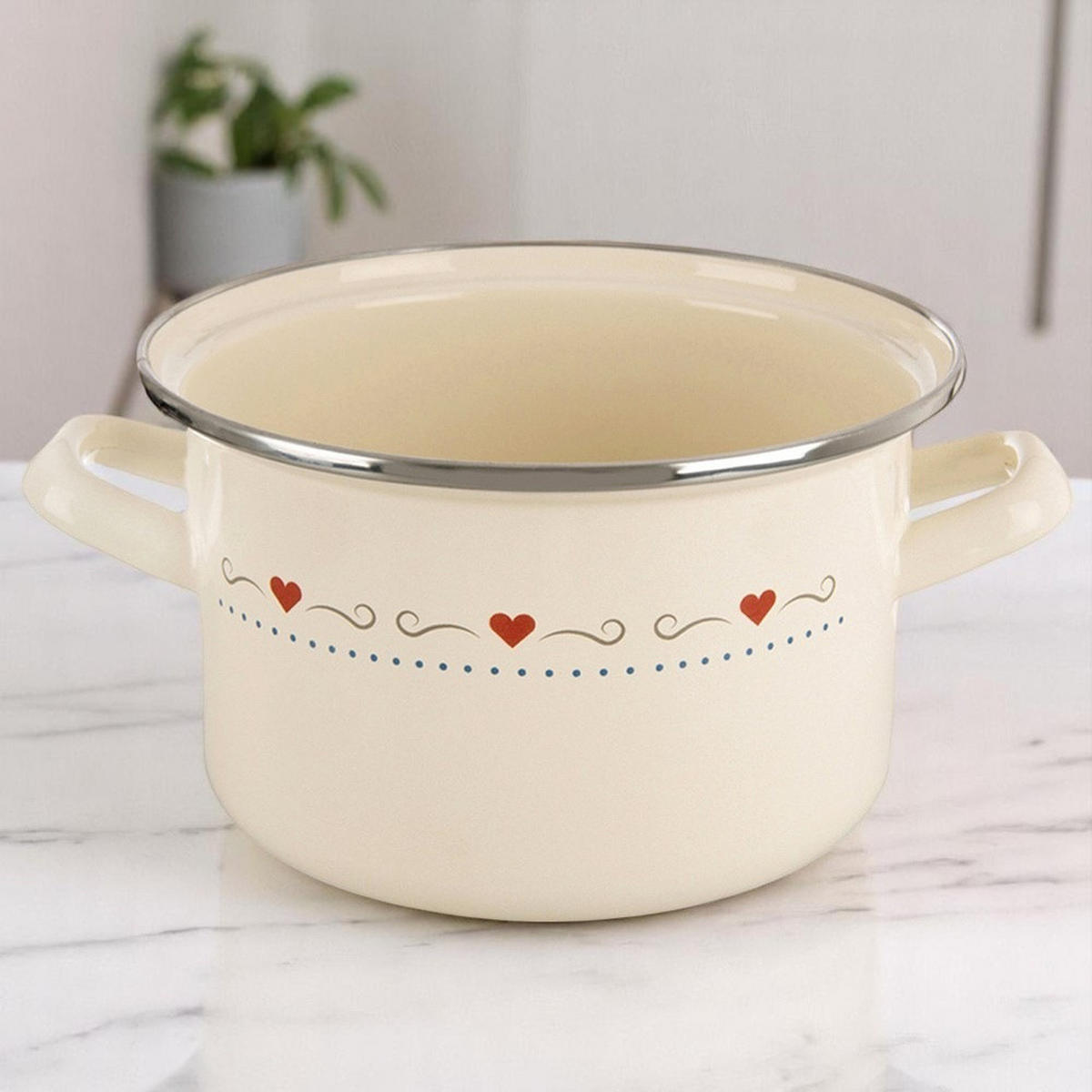 EMAILLIERTOPF Tonca mit Herzmotiv creme - Creme, Metall (18cm) - Orion 