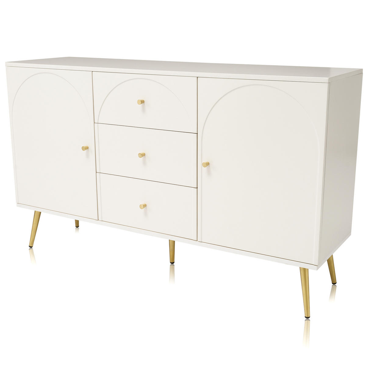 KOMMODE 140/84/40 cm Creme-Weiß aus Holz und Metall mit verstellbarem Fachboden - Weiß, Holz (84/40/140cm) - OKMYHOME