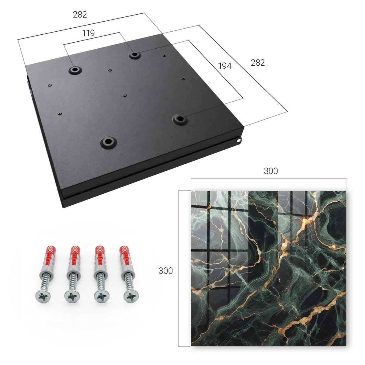 SCHLÜSSELBOX Schwarz 30x30 cm- Türöffnung nach rechts - Marmor-Eleganz - Grün, Metall (30/30/5cm) - TULUP