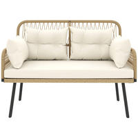 RATTANSOFA 2-Sitzer mit Auflagen Weiß 115/61/82 cm - Beige/Schwarz, Textil/Metall - Outsunny