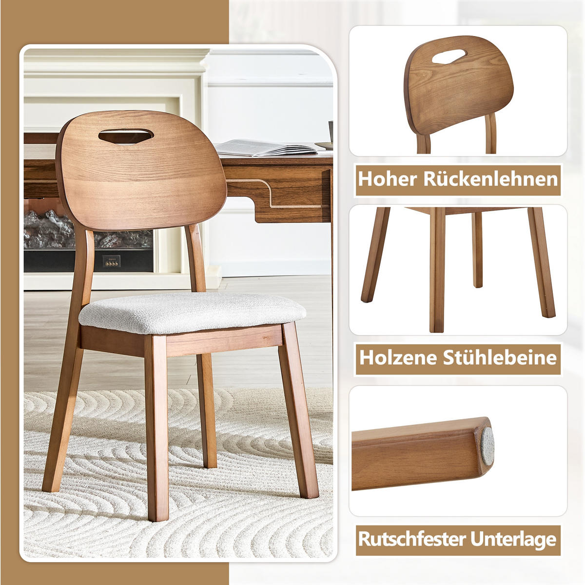 STUHL-SET DE-36737 2 Stück mit ovaler Rückenlehne und Tragegriff Grau - Grau, Holzwerkstoff (44/88/50cm) - ComfortXL