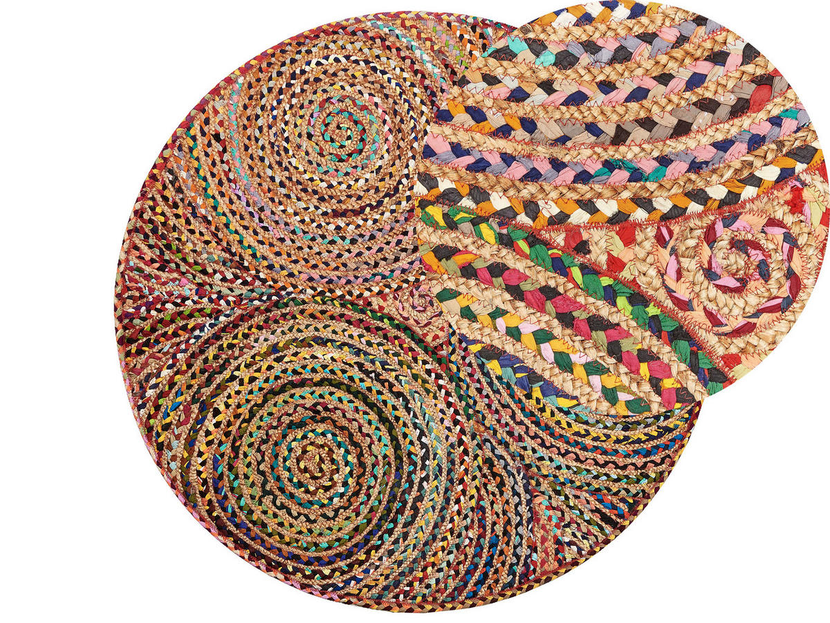 TEPPICH geflochten Yenice 140/140 cm - Multicolor, Textil (140/140cm) - Beliani