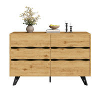 SIDEBOARD mit 6 Schubladen, Holzoptik mit wellenförmigen Fronten und schwarzen Metallfüßen, 120/40/75,5 cm,Naturfarben - Naturfarben, Holzwerkstoff (120/75.5/40cm) - Redom