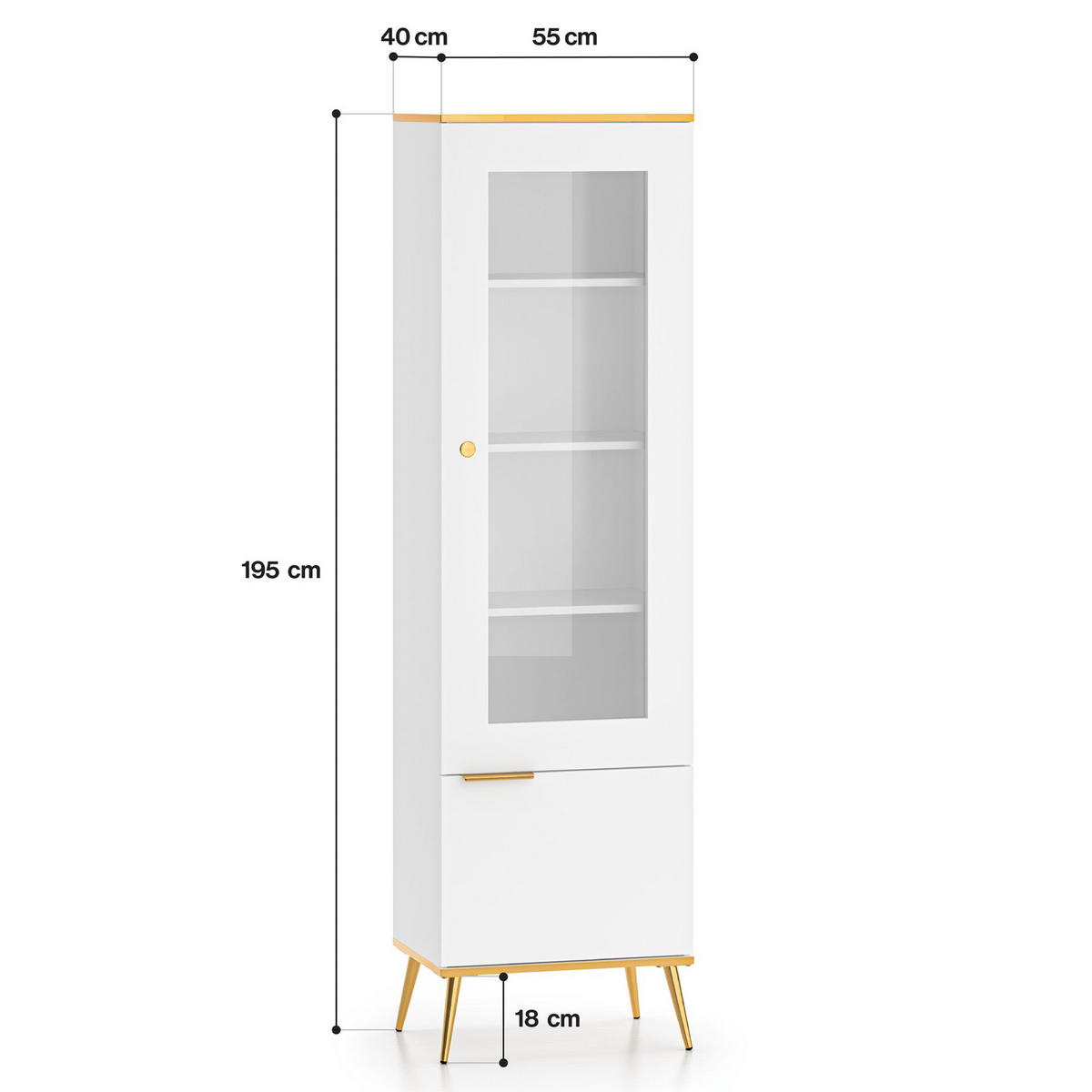 GLASVITRINE VELTI,Weiß - Weiß, Glas/Holzwerkstoff (55/195/40cm) - KONSIMO®