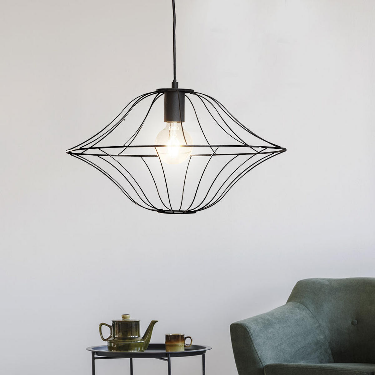 HÄNGELEUCHTE AMOS Gitteroptik Schwarz - Schwarz, Metall (26/46/150cm) - Nowa