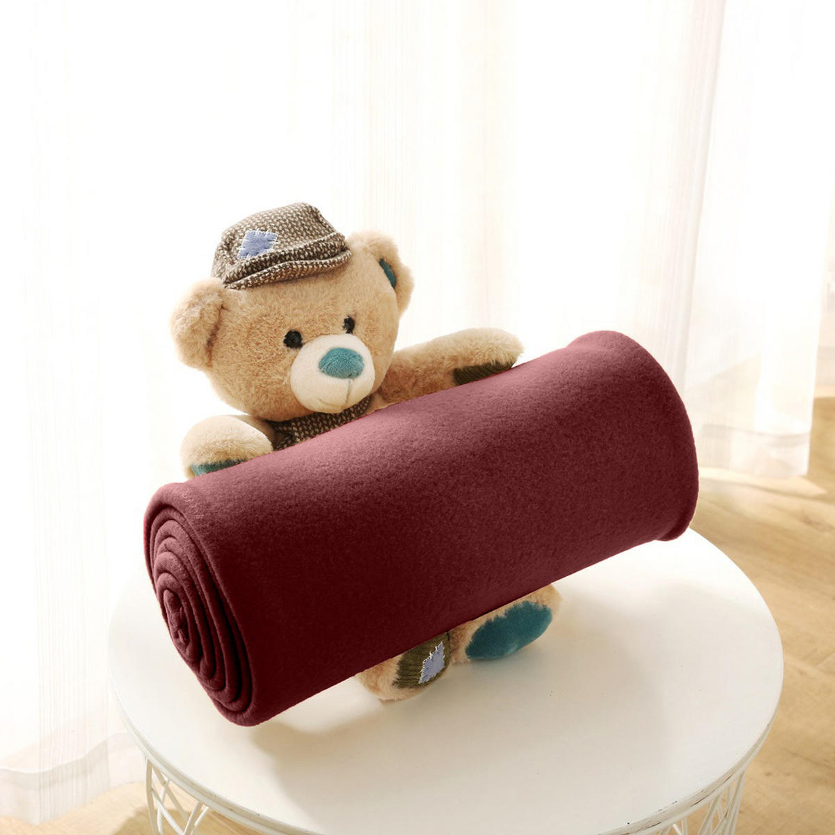 FLEECEDECKE 3er Set weinrot 130/160 cm Kettelrand Anti-Pilling - Bordeaux, Textil (130/160cm) - wometo
