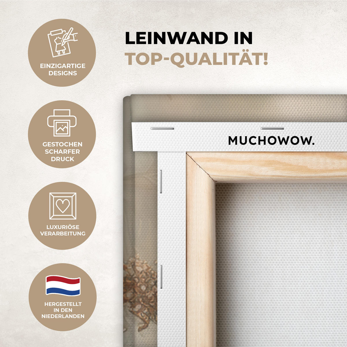 LEINWANDBILD Löwe - Wildtiere - Pflanzen - Natur - Blumen 90x140 cm - Beige, Textil (90/140cm) - MuchoWow