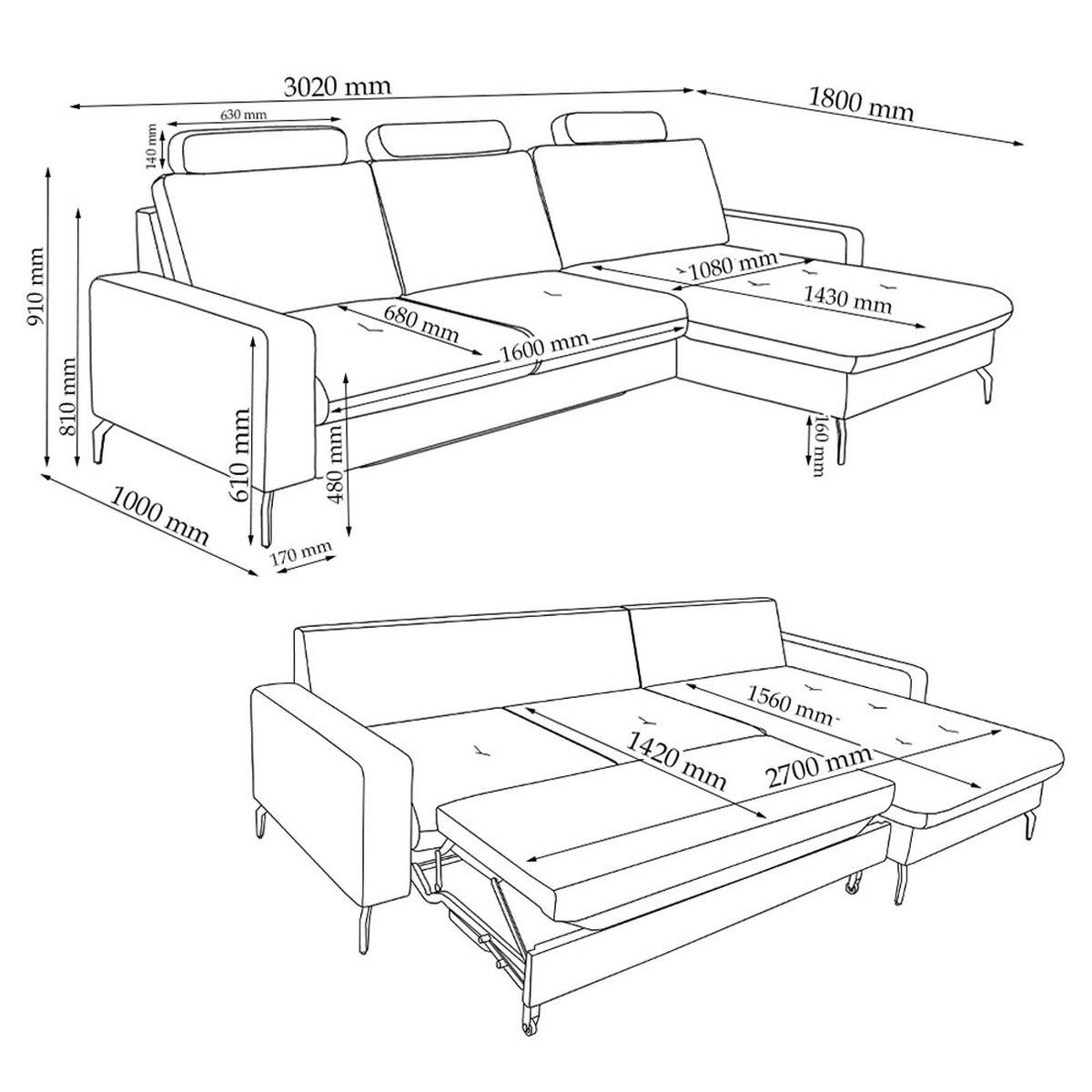 SOFA L FORM Beata Anthrazit 302 x 180 cm mit Bettkasten - Anthrazit, Textil (302/180cm) - VitaliSpa