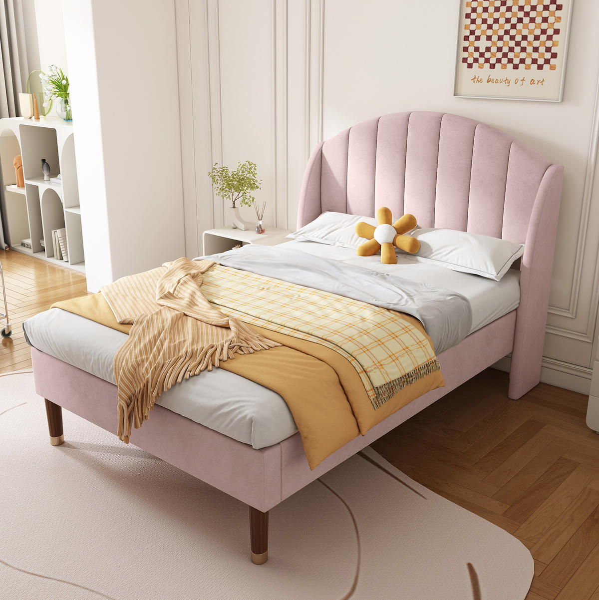 POLSTERBETT 90/200 cm mit Lattenrost, gepolstertem Kopfteil und Samtbezug, Pink - Rosa, Textil (90/200cm) - Redom