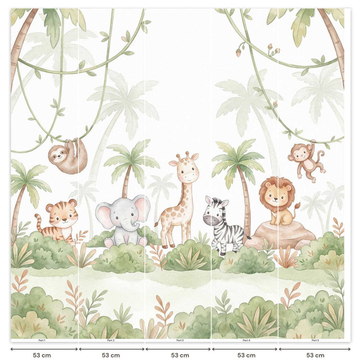 KINDERTAPETE - Tiere - Dschungel - Pastell - 280x260 cm - Weiß, Papier (280/260cm) - OnlyWow