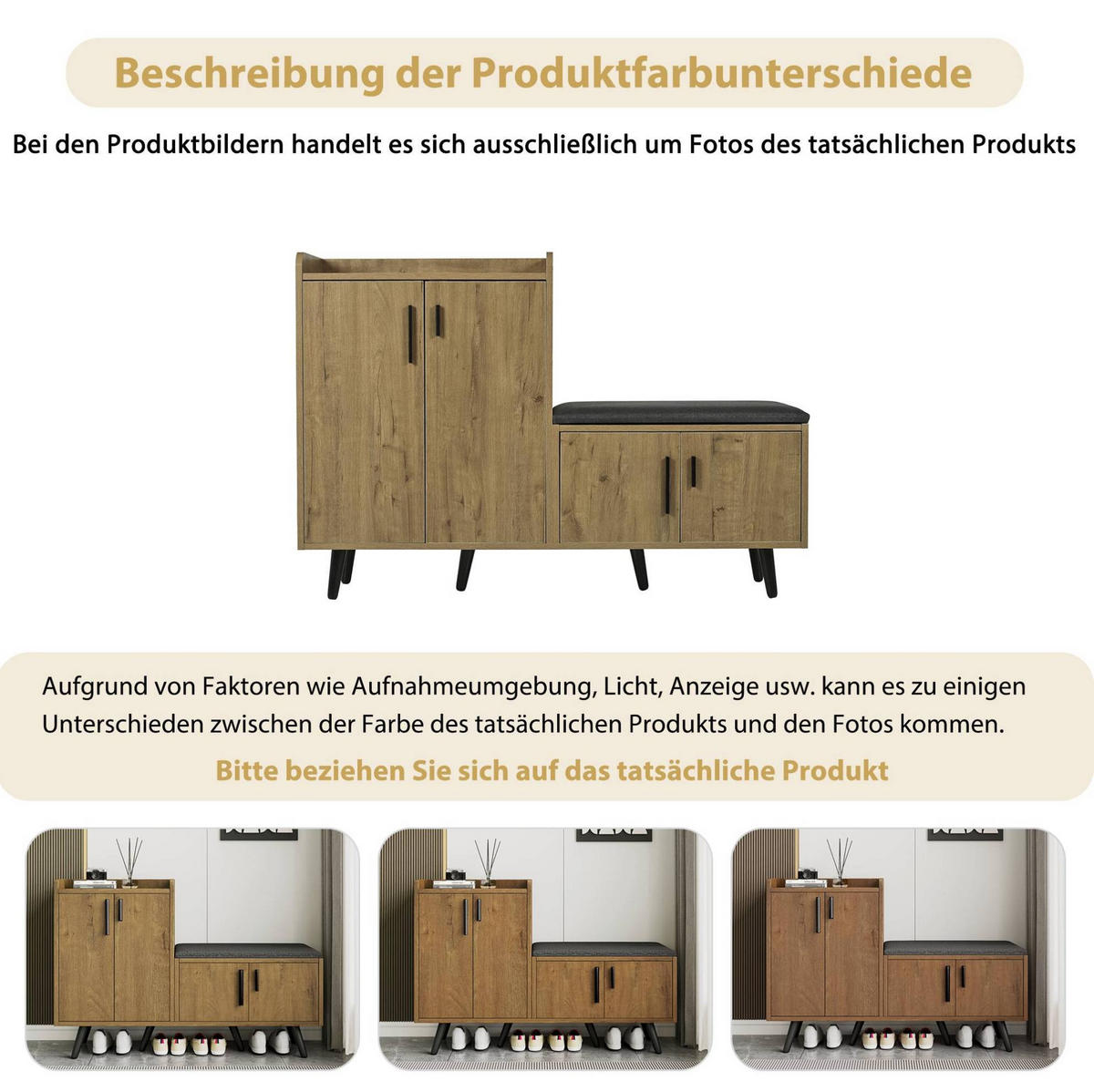 SCHUHSCHRANK aus Spanplatte 120x34x82cm in Natur mit Sitzpolster - Naturfarben, Holzwerkstoff (120/82/34cm) - Modfu