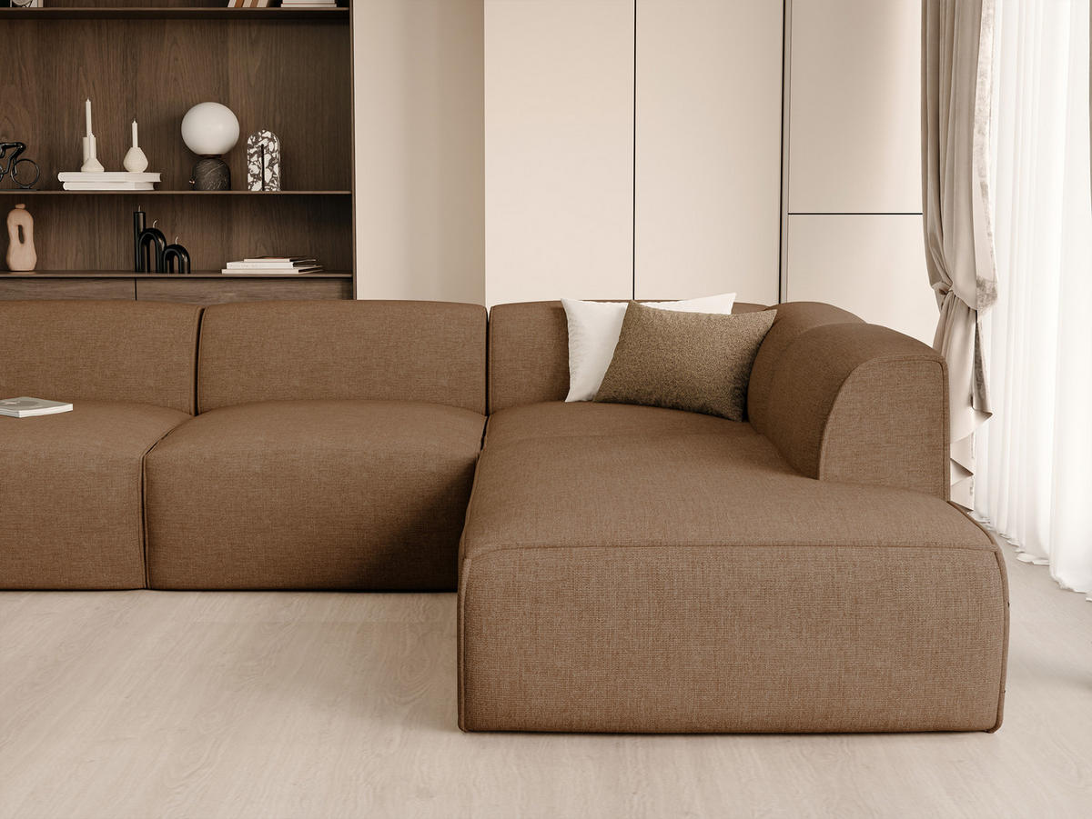 WOHNLANDSCHAFT DOVE Chenille-Stoff in Braun - Braun, Holzwerkstoff/Kunststoff (300/85/90cm) - Idohome