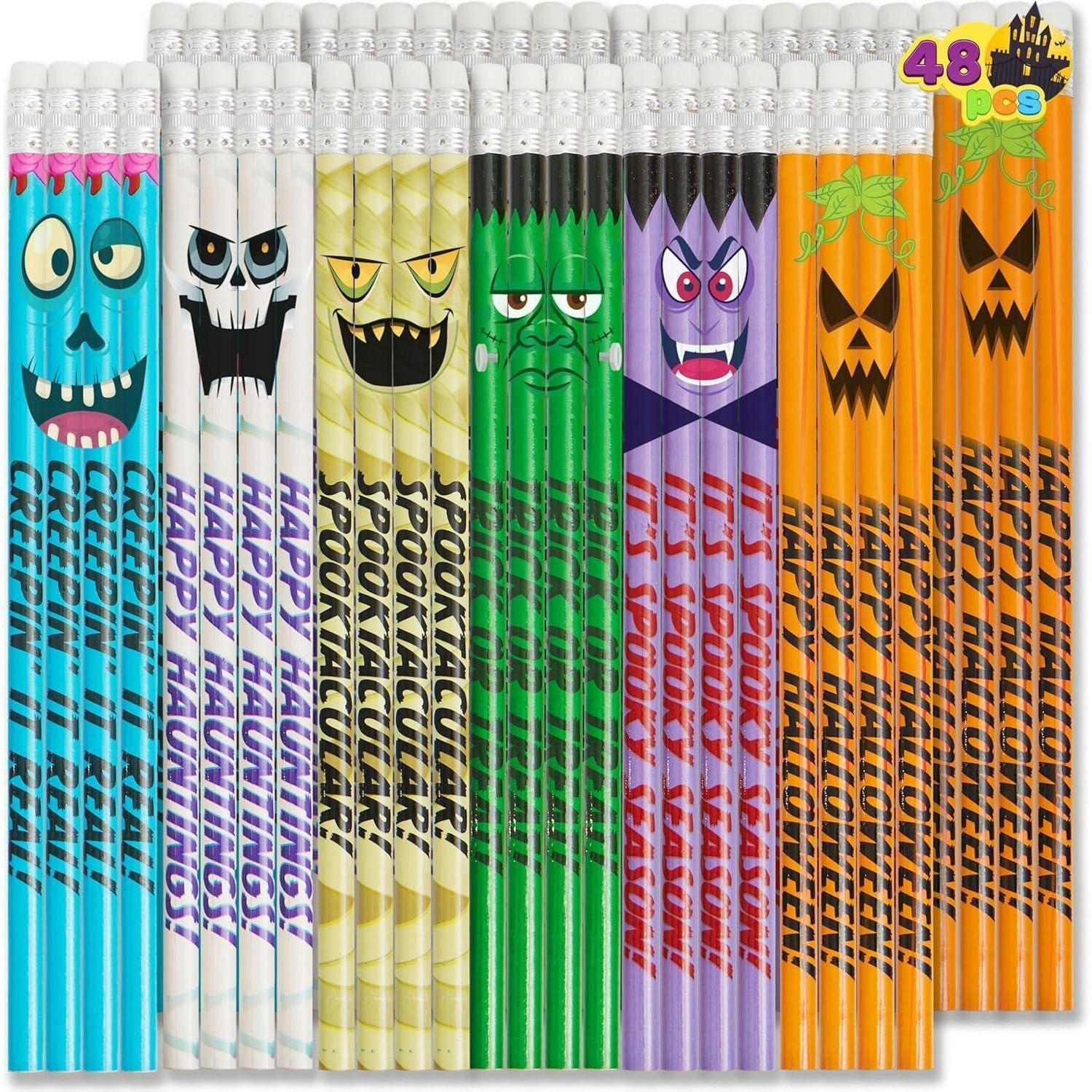 HOLZBLEISTIFTE 48-teiliges Set Halloween-Motive mit Radiergummis - Multicolor, Holz