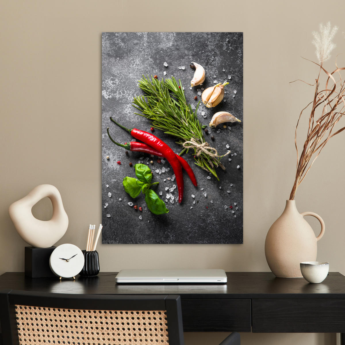 POSTER Pfeffer - Kräuter - Gewürze - Beton 40x60 cm - Dunkelgrau, Papier (40/60/0.1cm) - MuchoWow