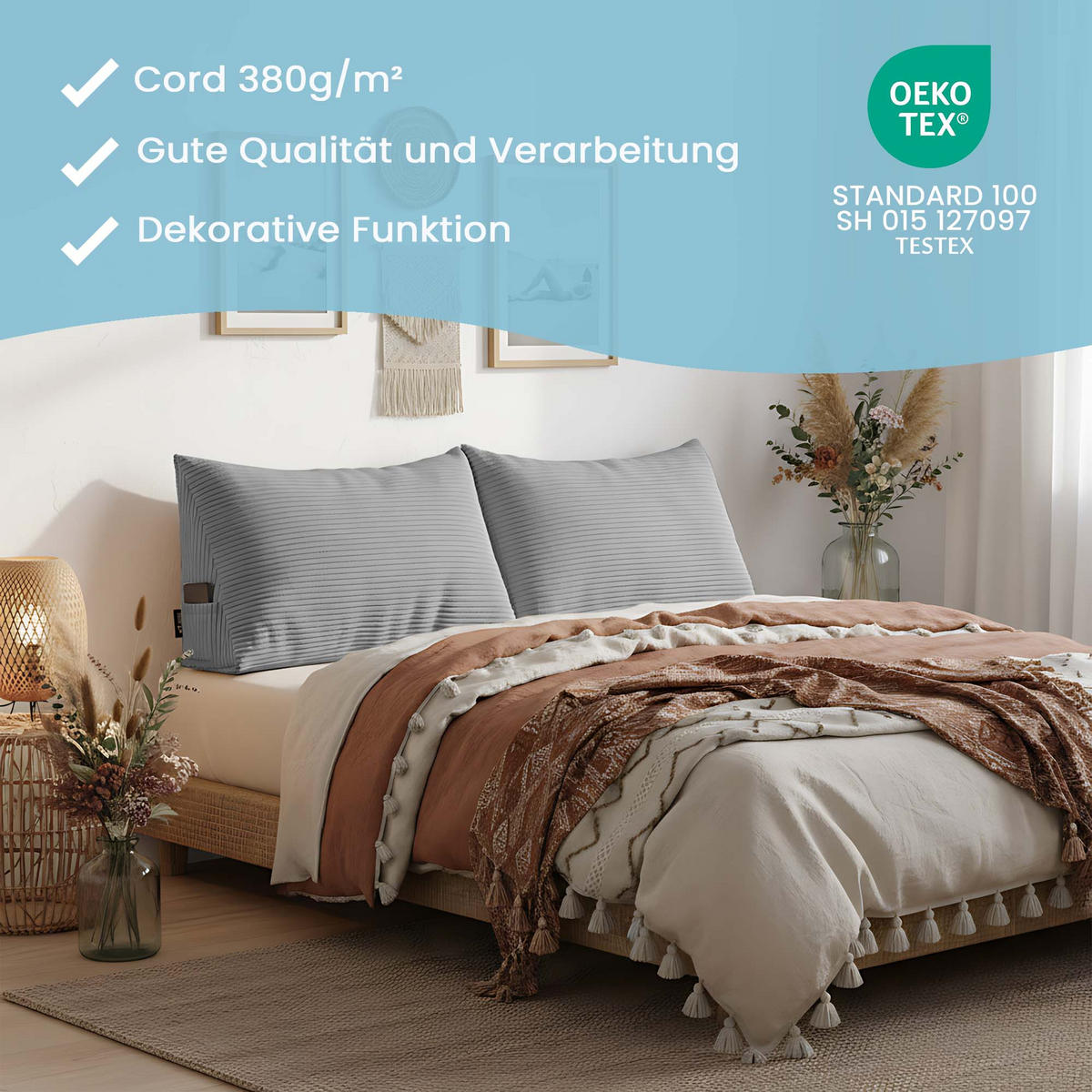 KEILKISSEN Frost Grey, 70/40/20 cm, Cord - Dunkelgrau, Textil (70/20cm) - Dreamroots