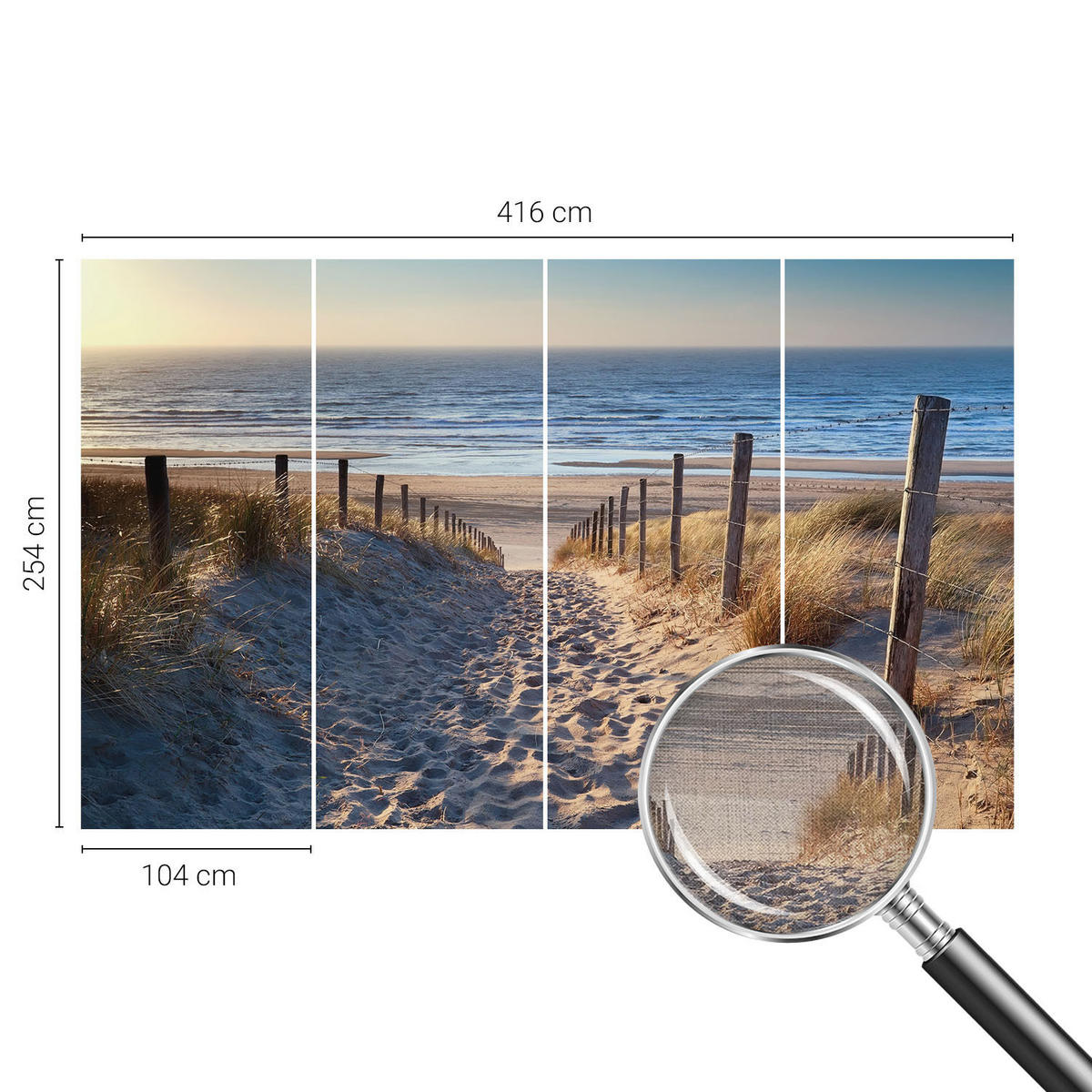 FOTOTAPETE 416x254 cm - Strandweg - Weiß, Textil (416/254cm) - Wallfluent
