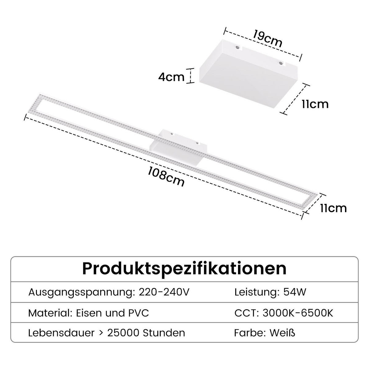 LED-DECKENLEUCHTE Helga 108/11/5 cm - Weiß, Metall (108/11/5cm) - Nettlife