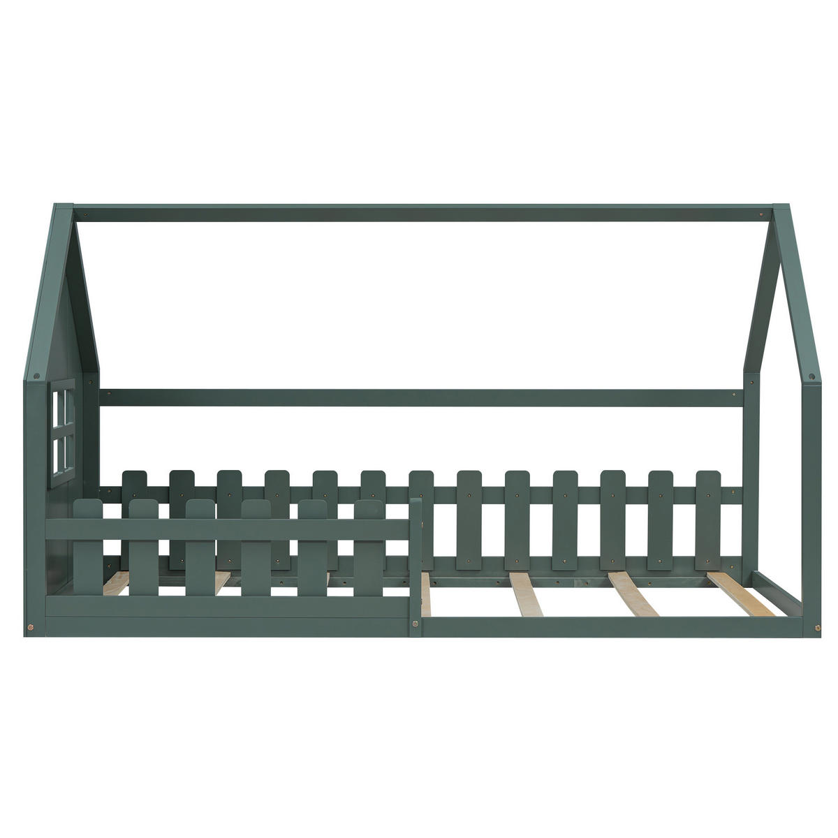 DOMČEKOVÁ posteľ z borovice a MDF, 90/200 cm zelená, v dizajne domčeka - zelená, drevo (90/200cm) - BEAOK