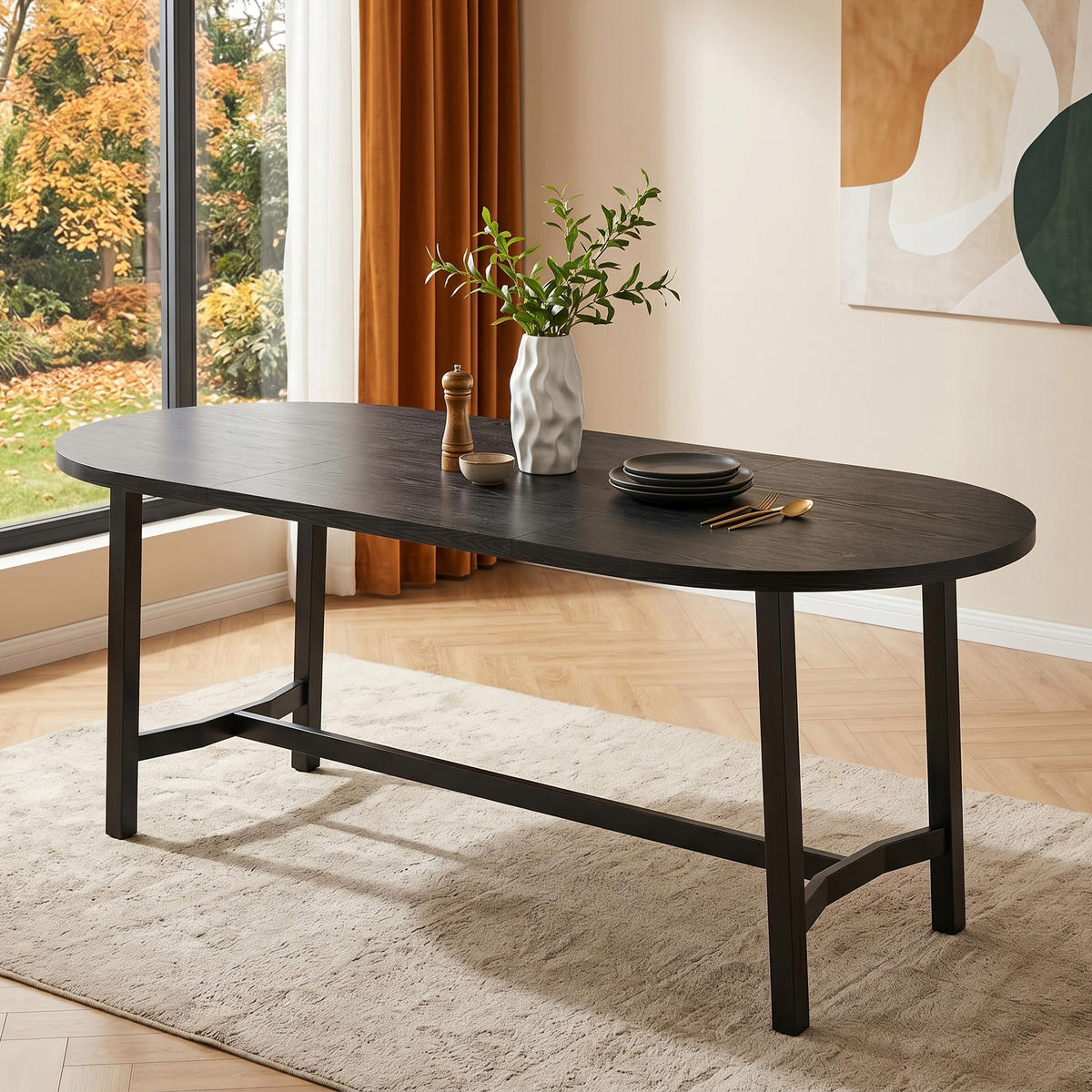 ESSTISCH 180x80cm Abgerundete Ecken Eisenbeine Schwarz - Schwarz, Metall (80/180/75cm) - FLIEKS