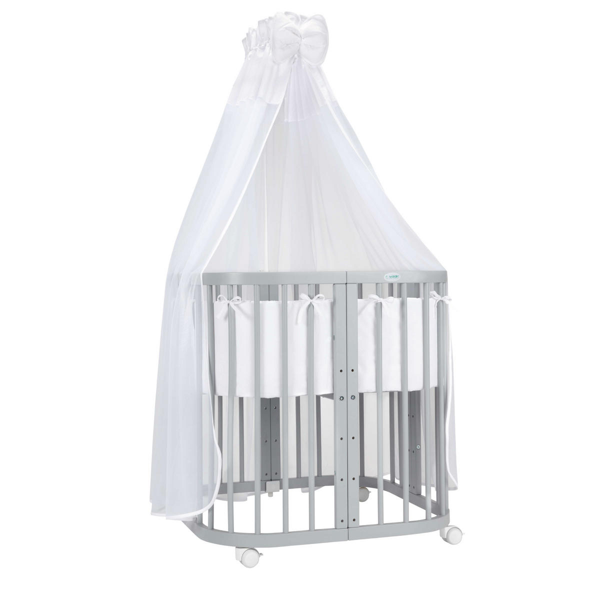 BABYBETT GREY, 7in1 mit Matratze - Weiß/Grau, Holz (73/123cm) - waldin