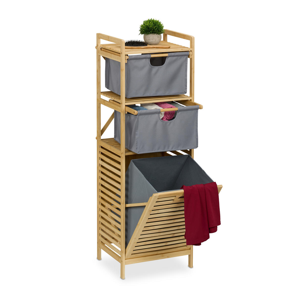 WÄSCHEKORB - Hellbraun, Holz/Textil (40/120/33cm) - Relaxdays