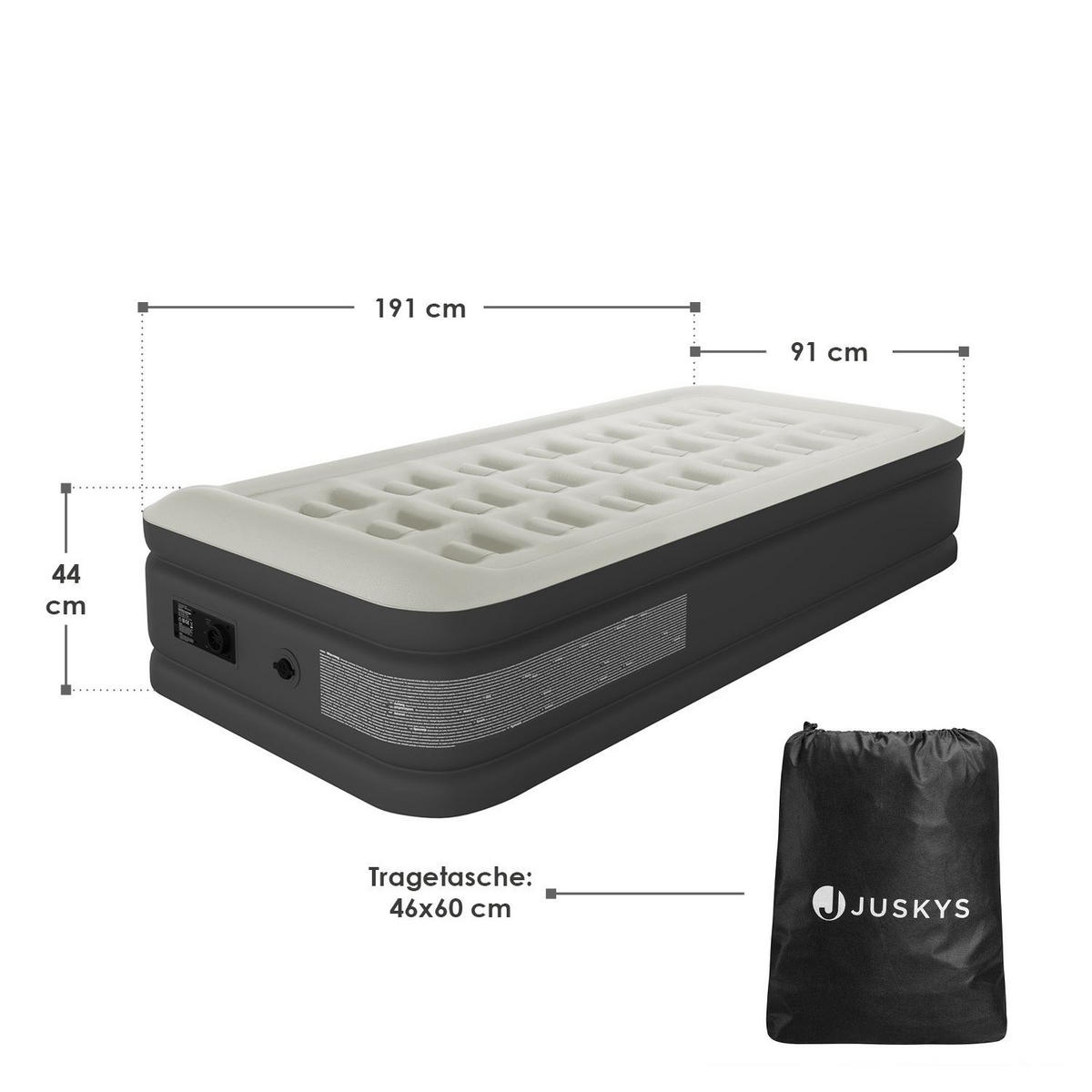 LUFTBETT Sapri M grau / anthrazit inkl. Tragetasche - Grau, Kunststoff (87/185cm) - Juskys