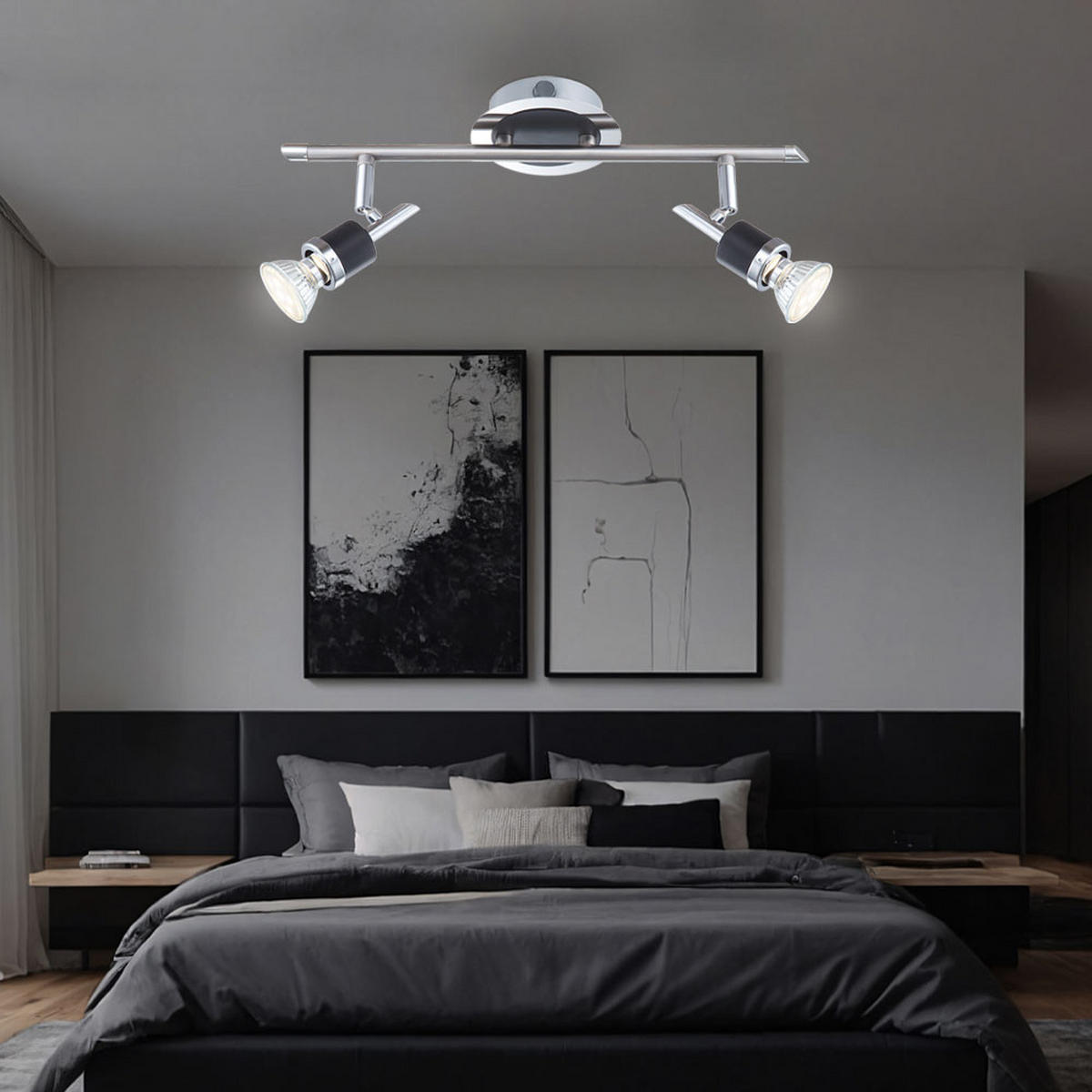 LED DECKENLEUCHTE Chrom Schwarz DIAMONDBACKS - Silberfarben, Metall (38/11/16cm) - Globo Lighting