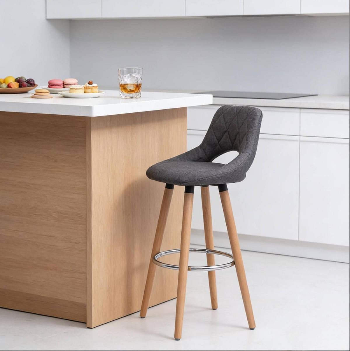 BARHOCKER mit Rückenlehne Sitzhöhe 68 cm Leinen Dunkelgrau - Dunkelgrau, Holz (40/70/43cm) - Meubliv
