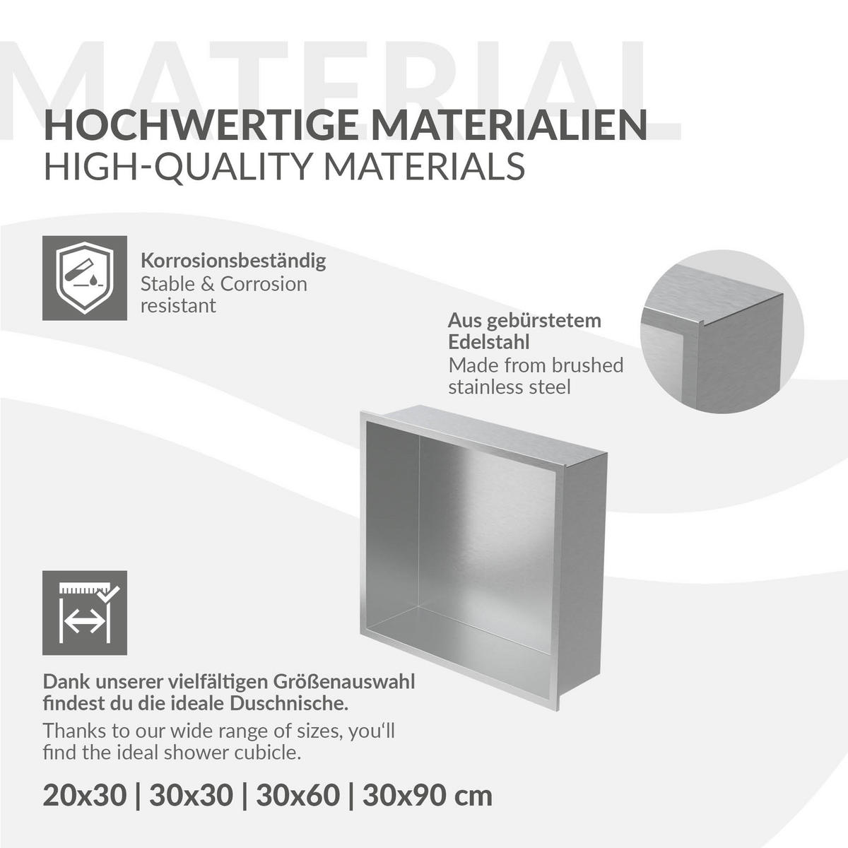 DUSCHNISCHE Silber 30/30 cm - Silberfarben, Metall (30/30/10cm) - LuxeBath