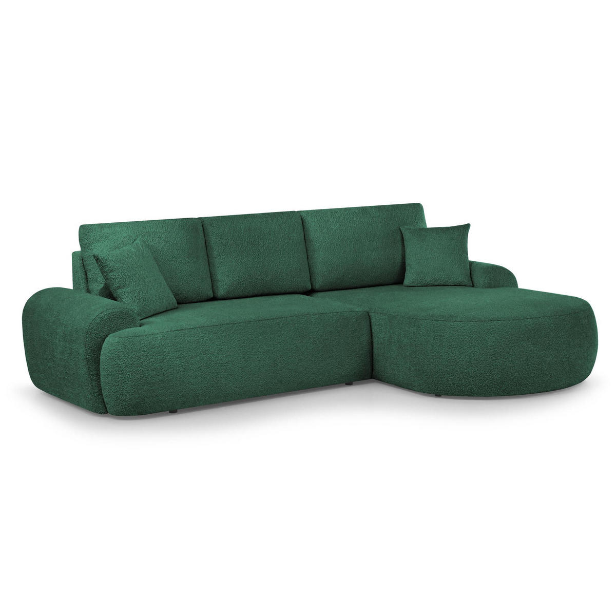 ECKSOFA Teddy L dunkelgrün, Bouclé-Stoff, rechts - Schwarz/Grün, Textil (270/170cm) - Beautysofa