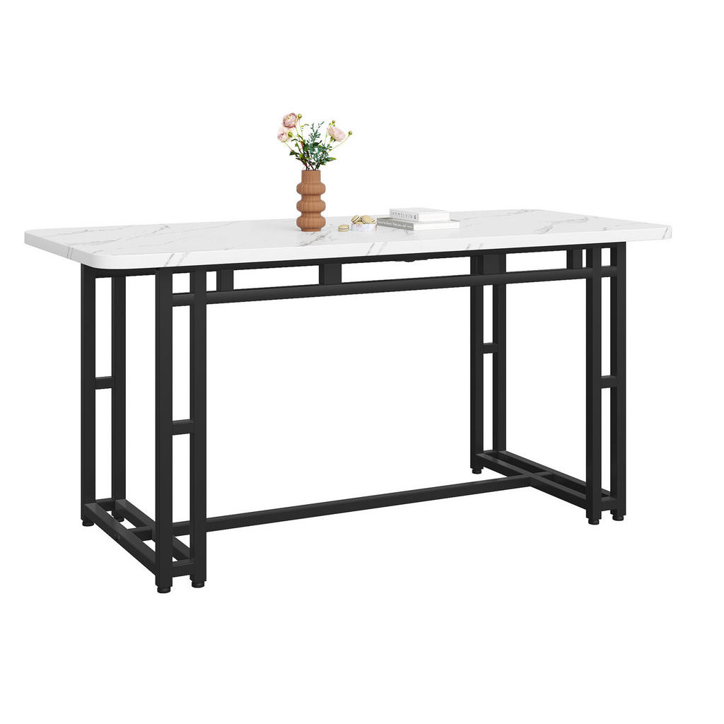 Modfu JÍDELNÍ stůl z MDF a kovu 140x80x74 cm bílá a černá s černými kovovými nohami v moderním stylu