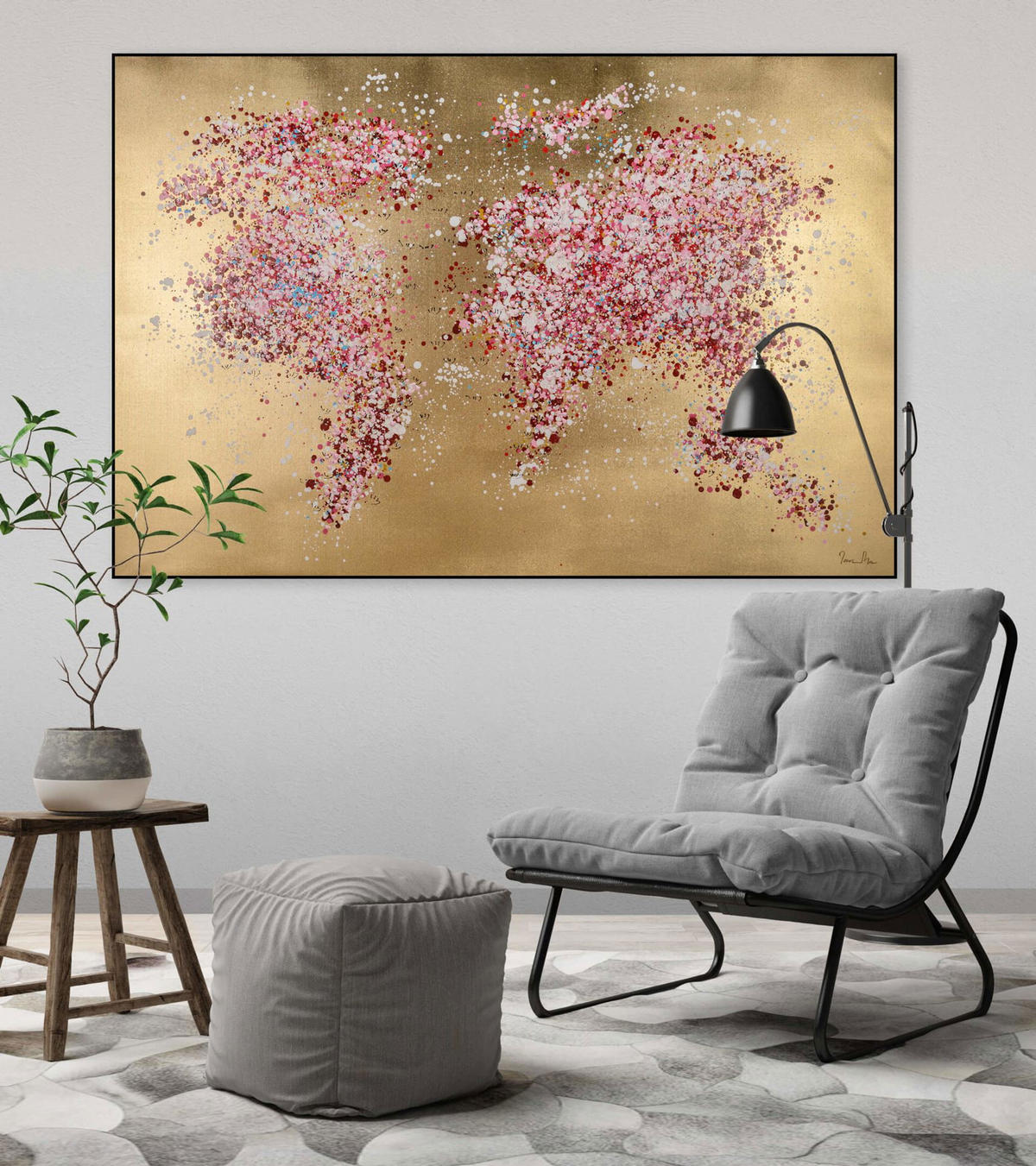 ÖLGEMÄLDE 120/80 cm - Pink/Goldfarben, Holz/Textil (1.96/80cm) - KUNSTLOFT