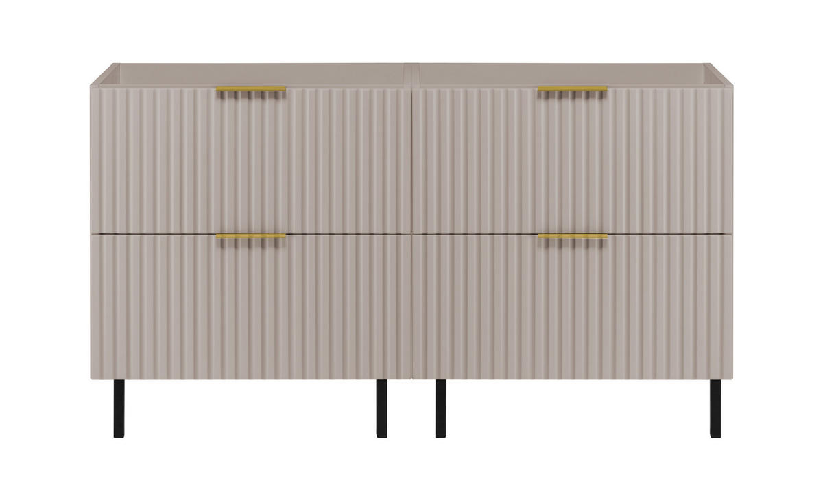 WASCHBECKUNTERSCHRANK, Kaschmir, 120 (2 x 60) x 77 x 46 cm, goldener Griff, schwarze Beine, ohne Top - Beige/Goldfarben, Holzwerkstoff (120/77/46cm) - 3XE LIVING