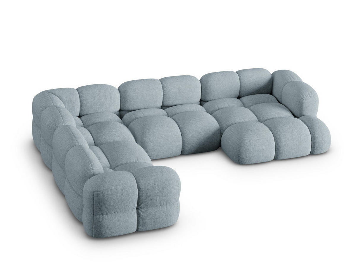 PANORAMASOFA links Loretto aus strukturiertem Stoff pastellblau 5 Sitzplätze - Pastellblau, Textil (250/68/345cm) - Cosmopolitan Design