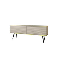 TV-BOARD FORNO (Beige, Rillenfront, Goldene Details, 2 Klapptüren, schwarze Metallfüße, 135 cm) - Beige/Schwarz, Holz/Holzwerkstoff (135/53/32cm) - Ravio