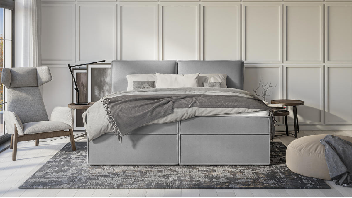 BOXBETT Eclipse 200/200 cm Grau Luxusmicrofaser - Schwarz/Grau, Holz/Kunststoff (200/200cm) - S-Style Möbel