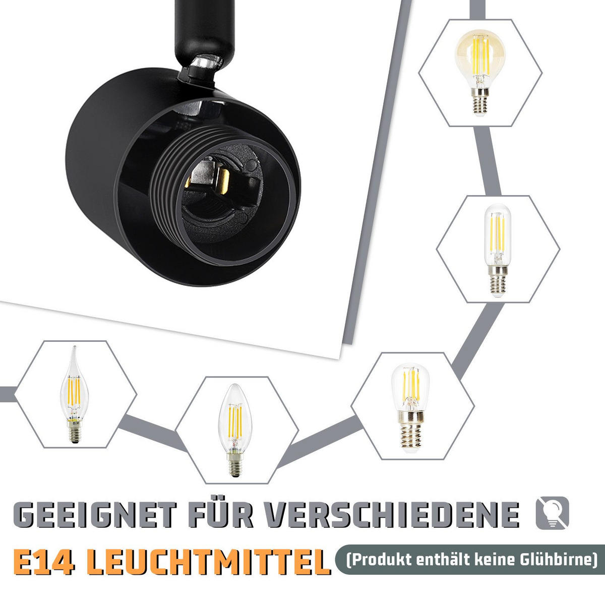 DECKENSTRAHLER Leuchtar 10/13/12.5 cm - Schwarz, Metall (12.5/10/13cm) - ZMH