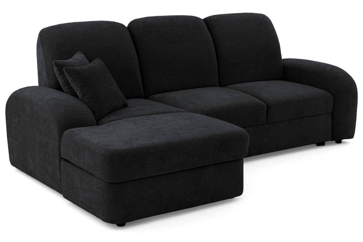 ECKSOFA VIBE S Links mit Schlaffunktion 130x202 Chenille Anthrazit - Anthrazit/Schwarz, Holz/Kunststoff (255/156cm) - Muffo